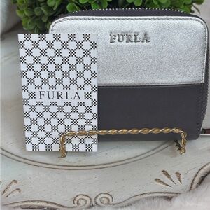 Furla Silver and Gray color block zippy Wallet